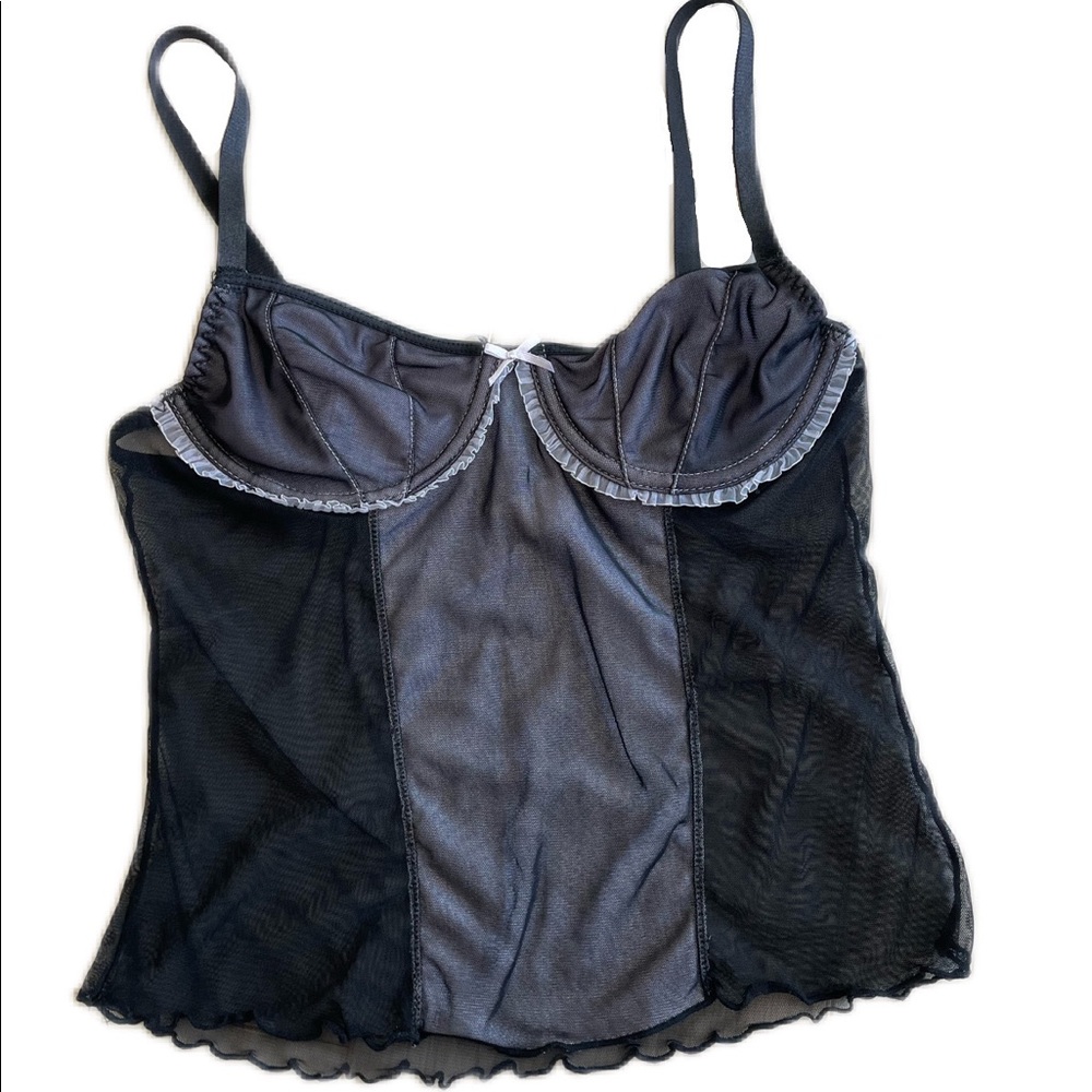 black mesh intimate top with bow and bra wire